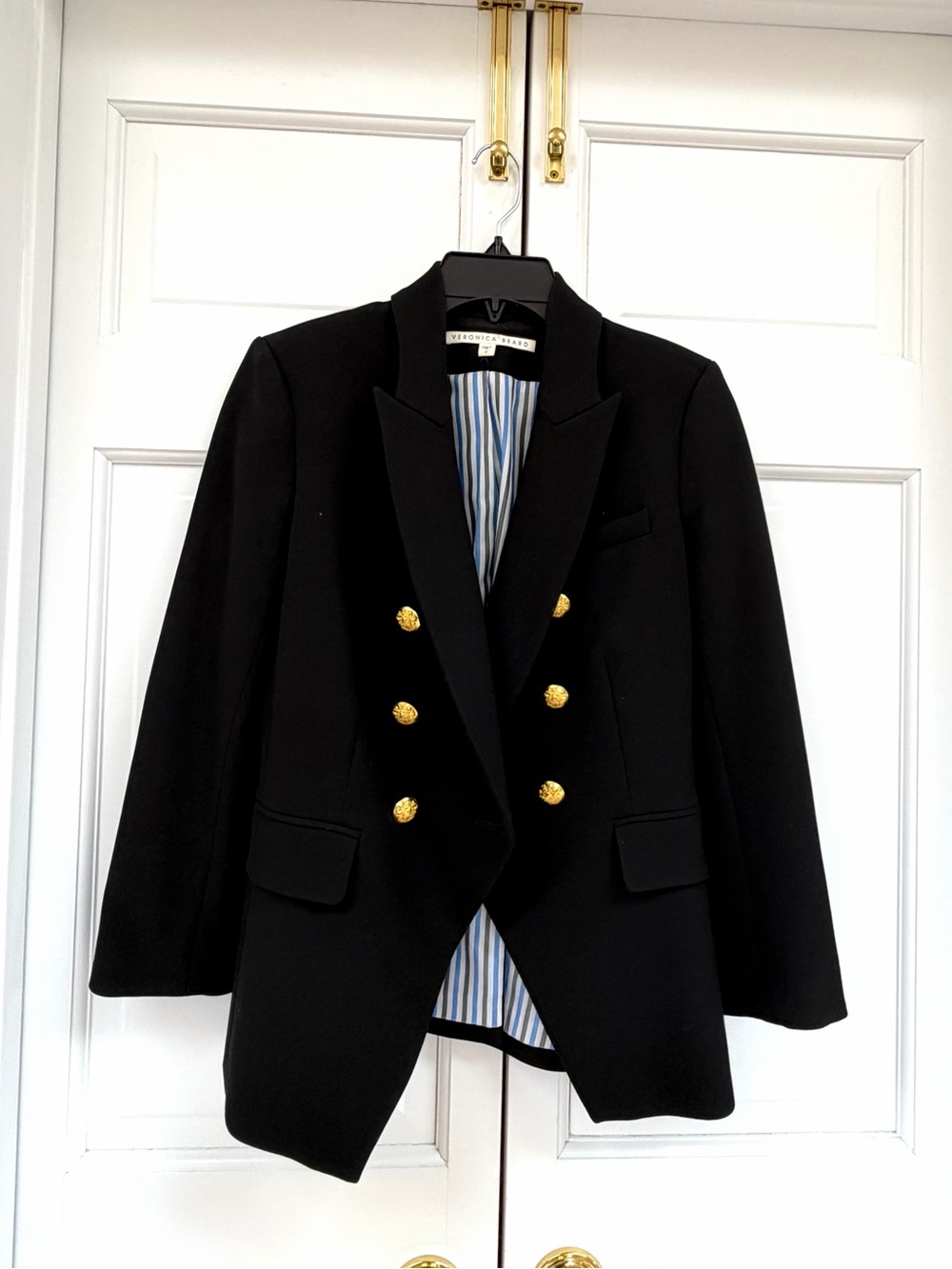 Veronica Beard Black Double-Breasted Blazer with Gold Buttons